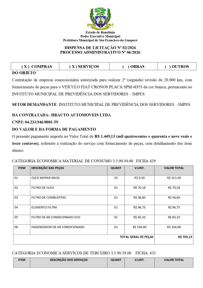DISPENSA DE LICITAÇÃO Nº 02/2026