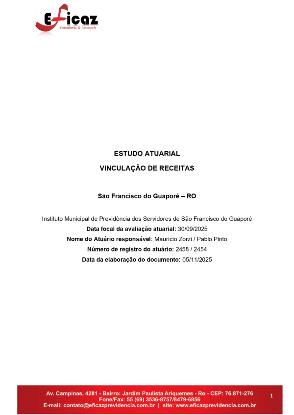 ESTUDO ATUARIAL VINCULA&Ccedil;&Atilde;O DE RECEITAS
