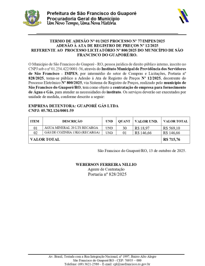 TERMO DE ADESÃO N° 01/2025 PROCESSO Nº 77/IMPES/2025