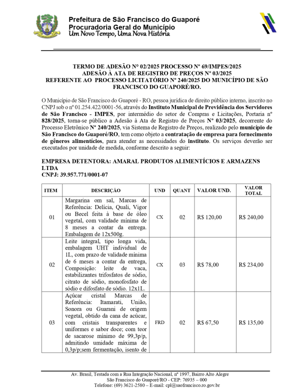 TERMO DE ADESÃO N 02/2025 PEOCESSO N 69/2025