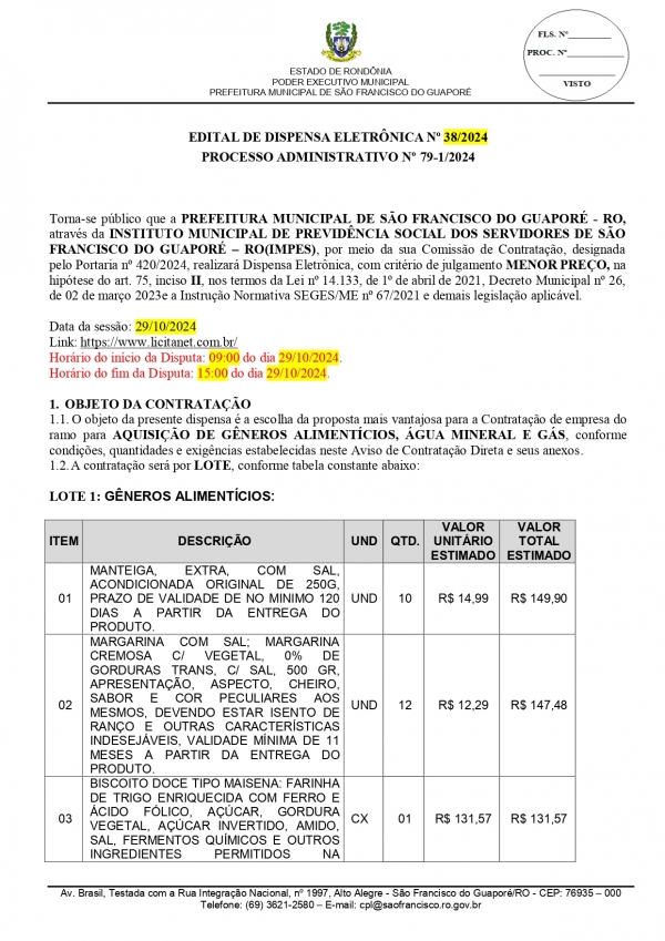 AVISO DE DISPENSA DE LICITAÇÃO  Nº 79/2024